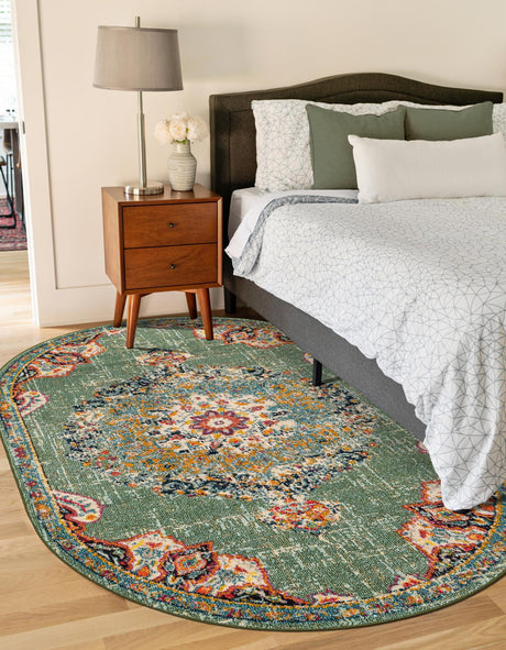 Green 3' 1 x 5' 3 Penrose Oval Area Rug Classic Durable Stain Resistant Easy Clean Carpet for Traditional Indoor Home Decor for Sale at Rug Engine