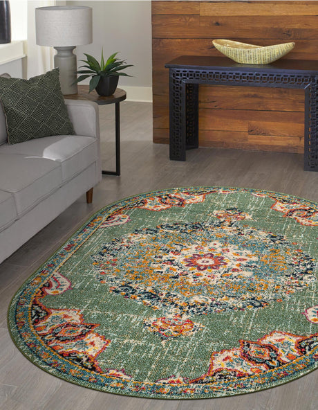 Green 3' 1 x 5' 3 Penrose Oval Area Rug Classic Durable Stain Resistant Easy Clean Carpet for Traditional Indoor Home Decor for Sale at Rug Engine