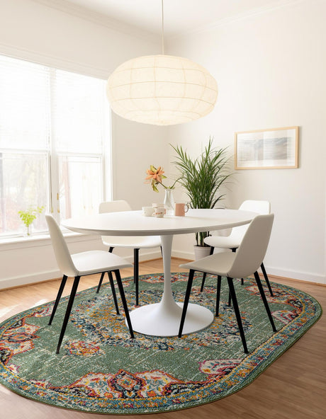 Green 3' 1 x 5' 3 Penrose Oval Area Rug Classic Durable Stain Resistant Easy Clean Carpet for Traditional Indoor Home Decor for Sale at Rug Engine