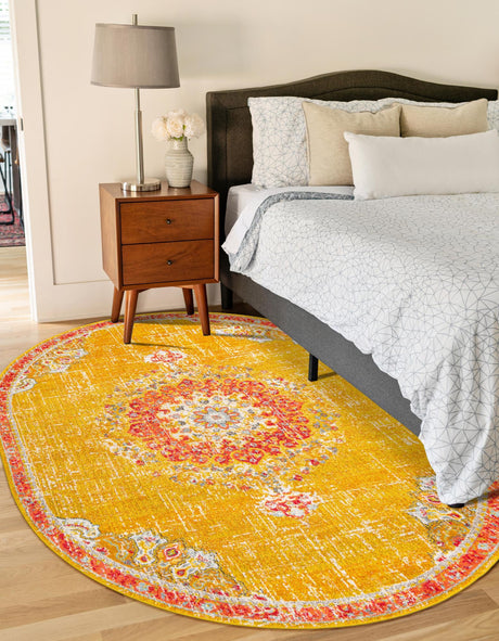 Gold 7' 10 x 10' Penrose Oval Area Rug Classic Durable Stain Resistant Easy Clean Carpet for Traditional Indoor Home Decor for Sale at Rug Engine