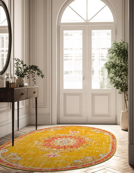 Gold 7' 10 x 10' Penrose Oval Area Rug Classic Durable Stain Resistant Easy Clean Carpet for Traditional Indoor Home Decor for Sale at Rug Engine