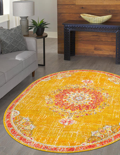Gold 7' 10 x 10' Penrose Oval Area Rug Classic Durable Stain Resistant Easy Clean Carpet for Traditional Indoor Home Decor for Sale at Rug Engine