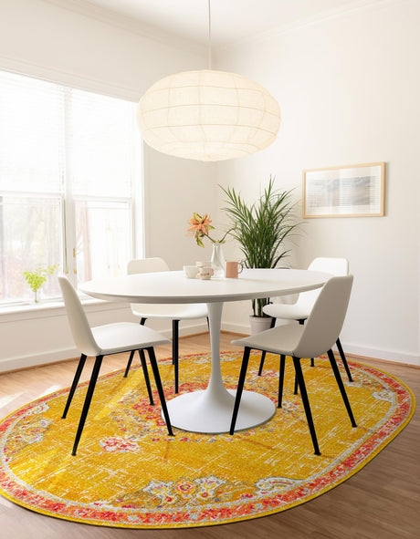 Gold 7' 10 x 10' Penrose Oval Area Rug Classic Durable Stain Resistant Easy Clean Carpet for Traditional Indoor Home Decor for Sale at Rug Engine