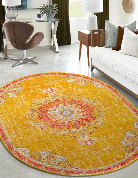 Gold 7' 10 x 10' Penrose Oval Area Rug Classic Durable Stain Resistant Easy Clean Carpet for Traditional Indoor Home Decor for Sale at Rug Engine