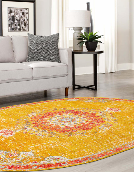 Gold 7' 10 x 10' Penrose Oval Area Rug Classic Durable Stain Resistant Easy Clean Carpet for Traditional Indoor Home Decor for Sale at Rug Engine