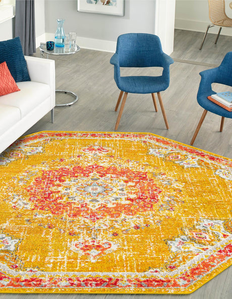 Gold 7' 10 x 7' 10 Penrose Octagon Area Rug Classic Durable Stain Resistant Easy Clean Carpet for Traditional Indoor Home Decor for Sale at Rug Engine