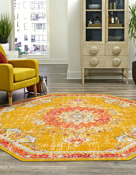 Gold 6' 1 x 6' 1 Penrose Octagon Area Rug Classic Durable Stain Resistant Easy Clean Carpet for Traditional Indoor Home Decor for Sale at Rug Engine