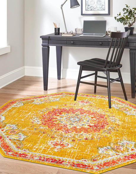 Gold 6' 1 x 6' 1 Penrose Octagon Area Rug Classic Durable Stain Resistant Easy Clean Carpet for Traditional Indoor Home Decor for Sale at Rug Engine
