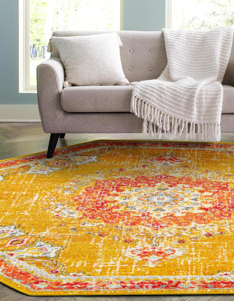 Gold 7' 10 x 7' 10 Penrose Octagon Area Rug Classic Durable Stain Resistant Easy Clean Carpet for Traditional Indoor Home Decor for Sale at Rug Engine
