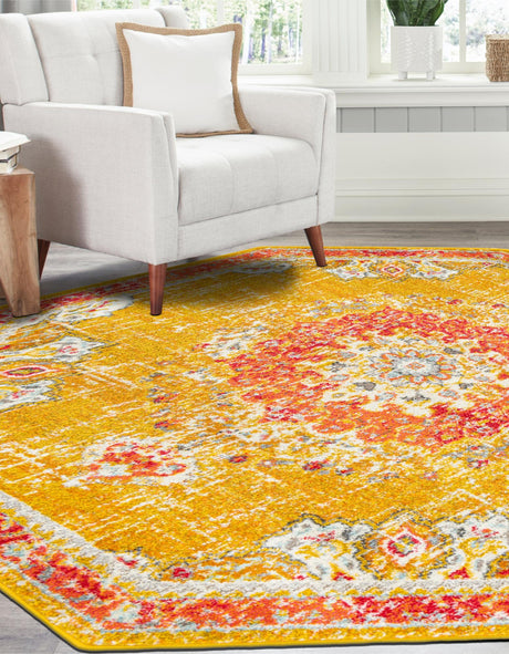 Gold 6' 1 x 6' 1 Penrose Octagon Area Rug Classic Durable Stain Resistant Easy Clean Carpet for Traditional Indoor Home Decor for Sale at Rug Engine