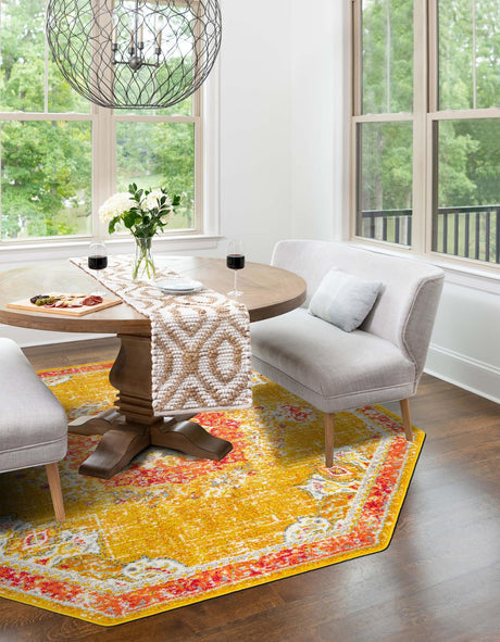 Gold 7' 10 x 7' 10 Penrose Octagon Area Rug Classic Durable Stain Resistant Easy Clean Carpet for Traditional Indoor Home Decor for Sale at Rug Engine