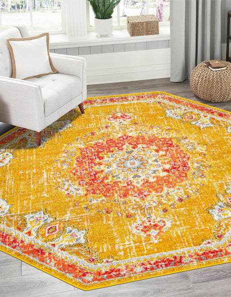Gold 7' 10 x 7' 10 Penrose Octagon Area Rug Classic Durable Stain Resistant Easy Clean Carpet for Traditional Indoor Home Decor for Sale at Rug Engine