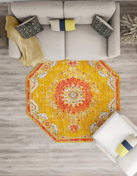 Gold 6' 1 x 6' 1 Penrose Octagon Area Rug Classic Durable Stain Resistant Easy Clean Carpet for Traditional Indoor Home Decor for Sale at Rug Engine
