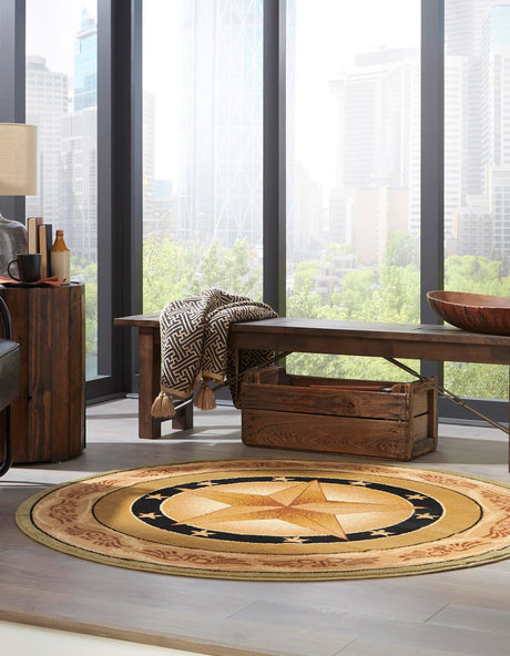 Green 7' 10 x 7' 10 Pioneer Round Area Rug Classic Southwestern Motif Durable Stain Resistant Easy Clean Carpet for Traditional Interior Decor for Sale at Rug Engine