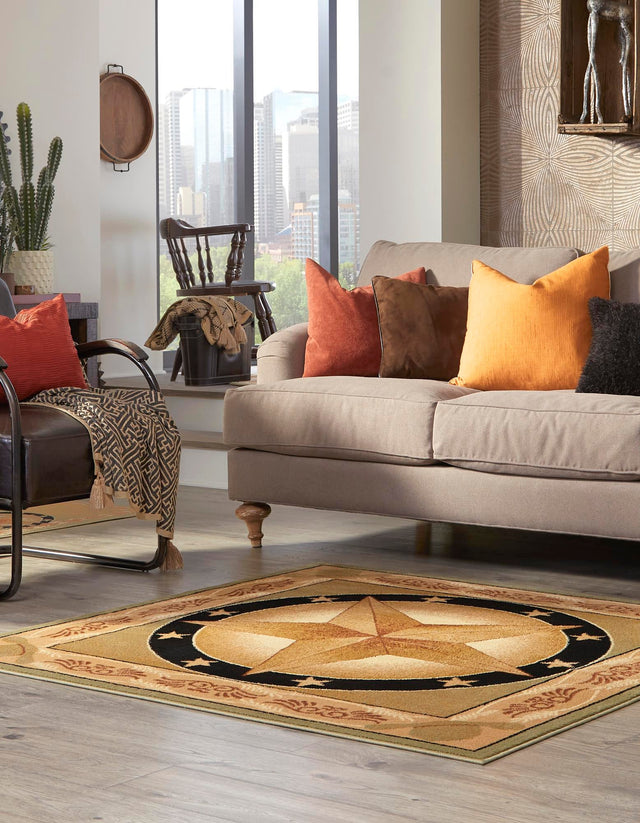 Green 7' 10 x 7' 10 Pioneer Square Area Rug Classic Southwestern Motif Durable Stain Resistant Easy Clean Carpet for Traditional Interior Decor for Sale at Rug Engine