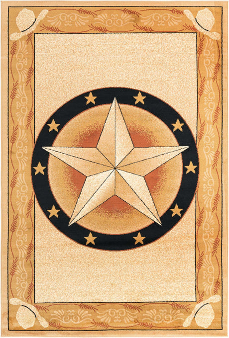 Ivory Brown 6' 1 x 9' Pioneer Rectangle Area Rug