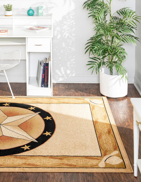 Ivory Brown 9' x 12' Pioneer Rectangle Area Rug