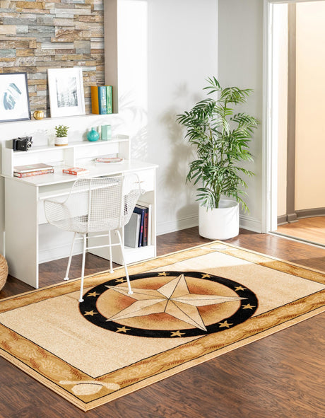 Ivory Brown 4' 1 x 6' 1 Pioneer Rectangle Area Rug Classic Southwestern Motif Durable Stain Resistant Easy Clean Carpet for Traditional Interior Decor for Sale at Rug Engine