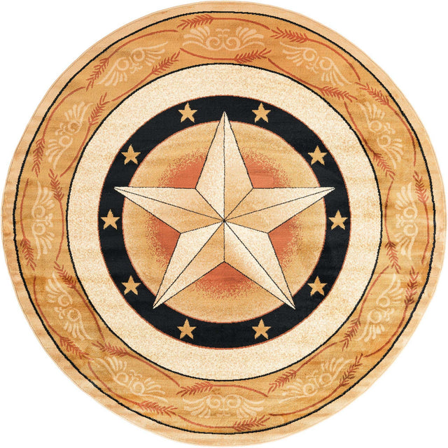 Ivory Brown 7' 10 x 7' 10 Pioneer Round Area Rug