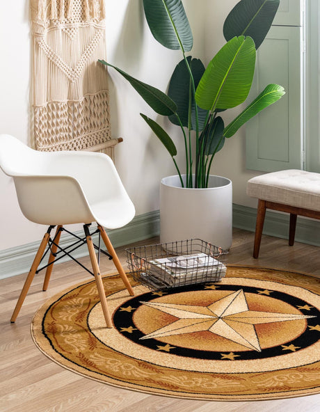 Ivory Brown 7' 10 x 7' 10 Pioneer Round Area Rug