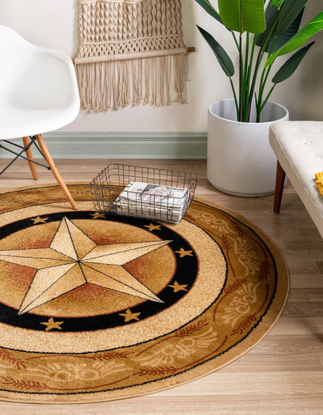 Ivory Brown 5' 3 x 5' 3 Pioneer Round Area Rug Classic Southwestern Motif Durable Stain Resistant Easy Clean Carpet for Traditional Interior Decor for Sale at Rug Engine