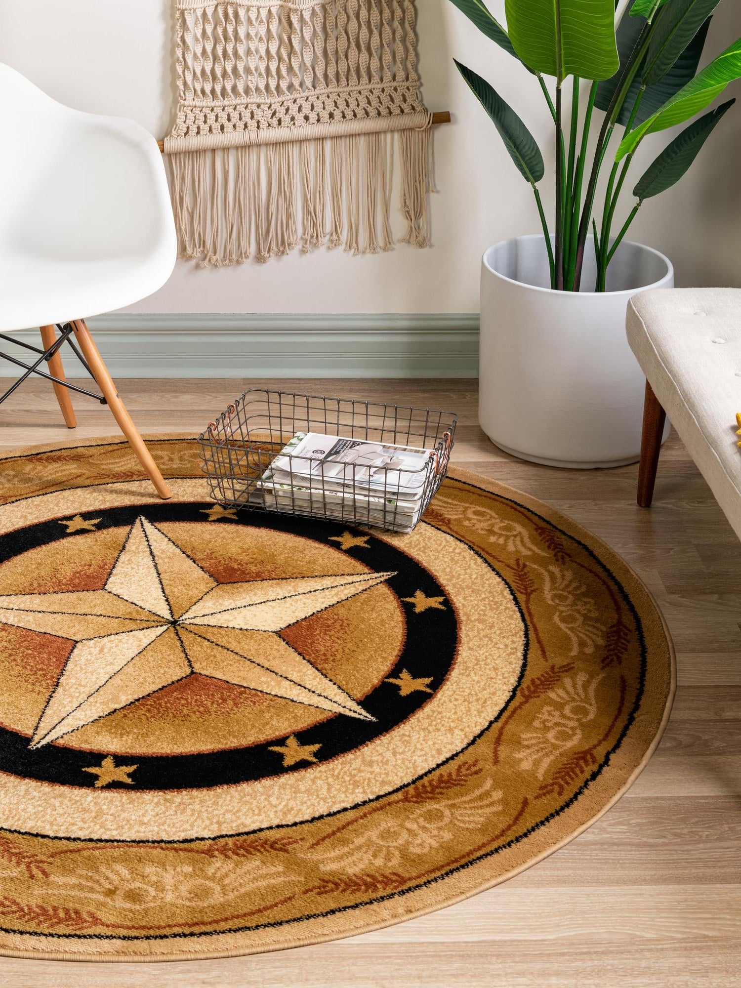 Ivory Brown 4' 1 x 4' 1 Pioneer Round Area Rug