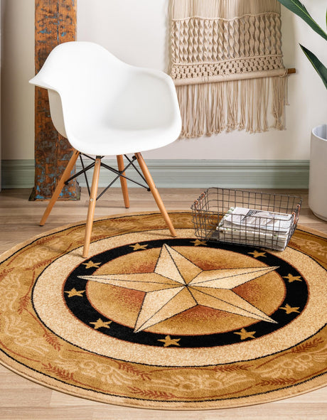 Ivory Brown 7' 10 x 7' 10 Pioneer Round Area Rug Classic Southwestern Motif Durable Stain Resistant Easy Clean Carpet for Traditional Interior Decor for Sale at Rug Engine