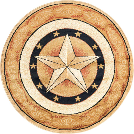 Ivory Brown 4' 1 x 4' 1 Pioneer Round Area Rug