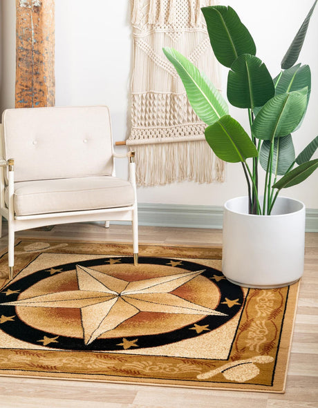 Ivory Brown 7' 10 x 7' 10 Pioneer Square Area Rug