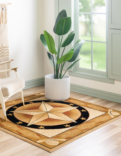 Ivory Brown 7' 10 x 7' 10 Pioneer Square Area Rug Classic Southwestern Motif Durable Stain Resistant Easy Clean Carpet for Traditional Interior Decor for Sale at Rug Engine