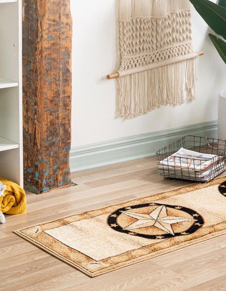 Ivory Brown 2' x 10' Pioneer Runner Area Rug Classic Southwestern Motif Durable Stain Resistant Easy Clean Carpet for Traditional Interior Decor for Sale at Rug Engine