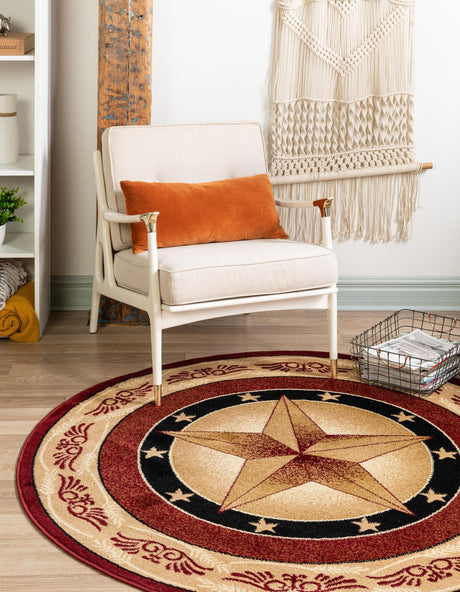 Red 7' 10 x 7' 10 Pioneer Round Area Rug Classic Southwestern Motif Durable Stain Resistant Easy Clean Carpet for Traditional Interior Decor for Sale at Rug Engine