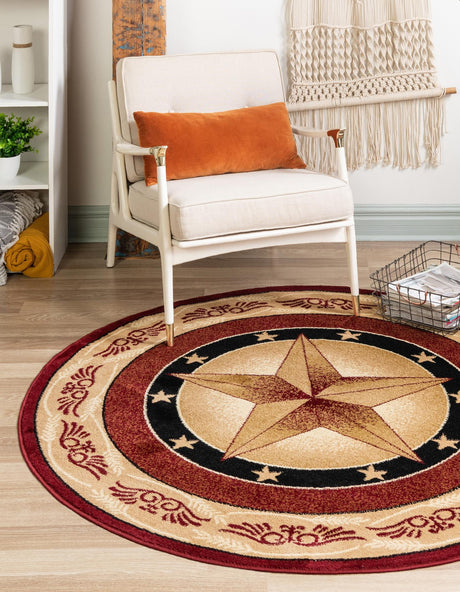 Red 7' 10 x 7' 10 Pioneer Round Area Rug Classic Southwestern Motif Durable Stain Resistant Easy Clean Carpet for Traditional Interior Decor for Sale at Rug Engine