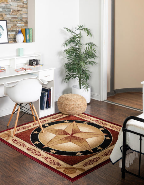Red 7' 10 x 7' 10 Pioneer Square Area Rug Classic Southwestern Motif Durable Stain Resistant Easy Clean Carpet for Traditional Interior Decor for Sale at Rug Engine