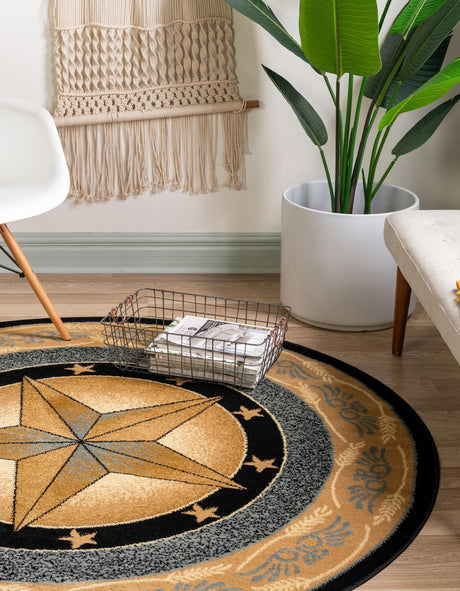 Blue 5' 3 x 5' 3 Pioneer Round Area Rug Classic Southwestern Motif Durable Stain Resistant Easy Clean Carpet for Traditional Interior Decor for Sale at Rug Engine