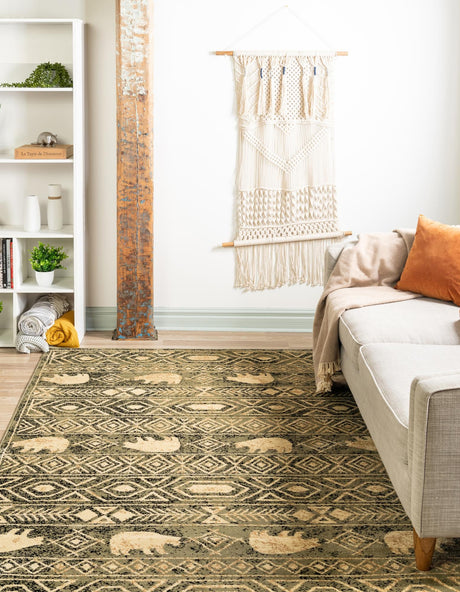 Green 4' 1 x 6' 1 Pioneer Rectangle Area Rug Classic Southwestern Motif Durable Stain Resistant Easy Clean Carpet for Traditional Interior Decor for Sale at Rug Engine