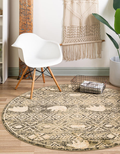 Green 4' 1 x 4' 1 Pioneer Round Area Rug Classic Southwestern Motif Durable Stain Resistant Easy Clean Carpet for Traditional Interior Decor for Sale at Rug Engine