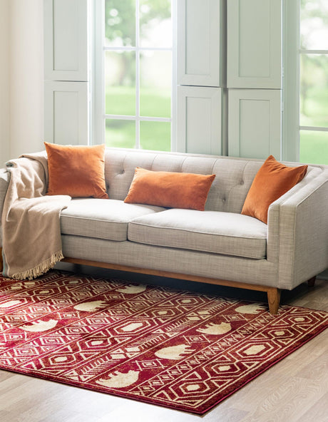Red 4' 1 x 6' 1 Pioneer Rectangle Area Rug Classic Southwestern Motif Durable Stain Resistant Easy Clean Carpet for Traditional Interior Decor for Sale at Rug Engine