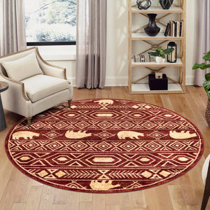 Red 5' 3 x 5' 3 Pioneer Round Area Rug
