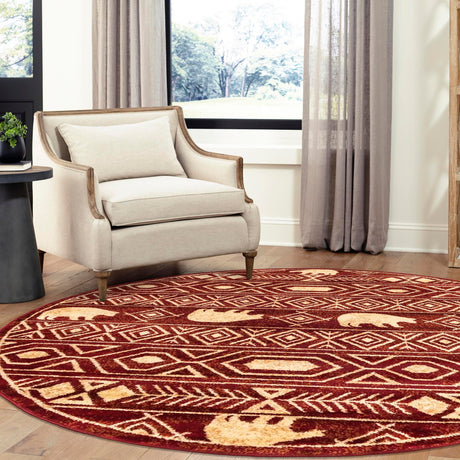 Red 5' 3 x 5' 3 Pioneer Round Area Rug Classic Southwestern Motif Durable Stain Resistant Easy Clean Carpet for Traditional Interior Decor for Sale at Rug Engine