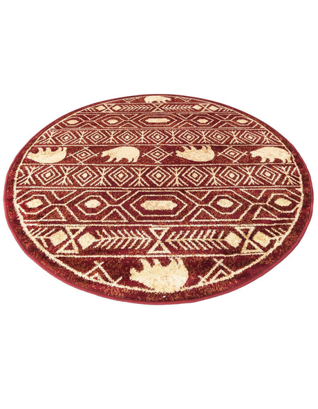 Red 4' 1 x 4' 1 Pioneer Round Area Rug Classic Southwestern Motif Durable Stain Resistant Easy Clean Carpet for Traditional Interior Decor for Sale at Rug Engine