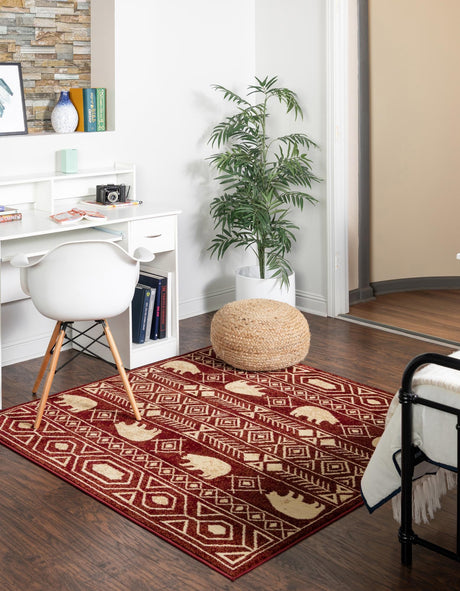 Red 7' 10 x 7' 10 Pioneer Square Area Rug Classic Southwestern Motif Durable Stain Resistant Easy Clean Carpet for Traditional Interior Decor for Sale at Rug Engine