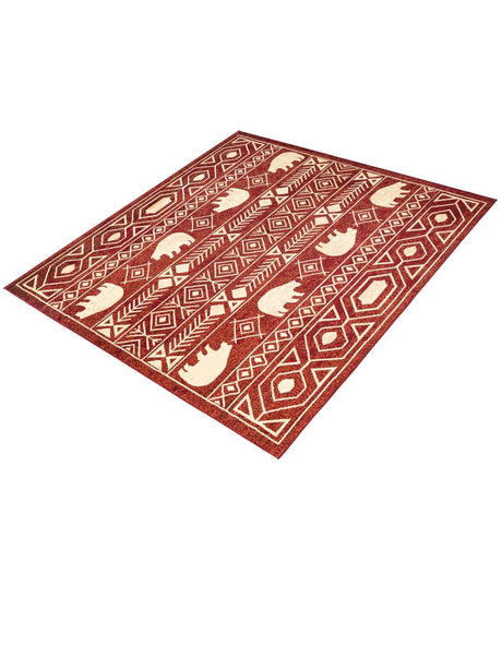 Red 7' 10 x 7' 10 Pioneer Square Area Rug Classic Southwestern Motif Durable Stain Resistant Easy Clean Carpet for Traditional Interior Decor for Sale at Rug Engine