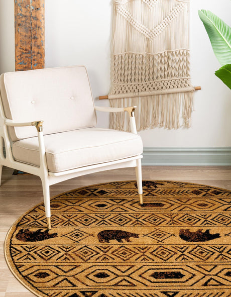 Cedar 4' 1 x 4' 1 Pioneer Round Area Rug Classic Southwestern Motif Durable Stain Resistant Easy Clean Carpet for Traditional Interior Decor for Sale at Rug Engine