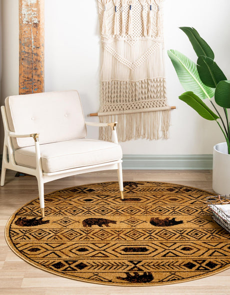 Cedar 5' 3 x 5' 3 Pioneer Round Area Rug Classic Southwestern Motif Durable Stain Resistant Easy Clean Carpet for Traditional Interior Decor for Sale at Rug Engine