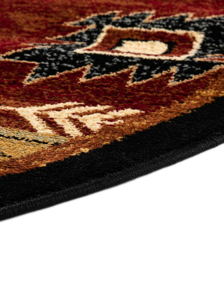 Red 8' x 8' Pioneer Round Area Rug Classic Southwestern Motif Durable Stain Resistant Easy Clean Carpet for Traditional Interior Decor for Sale at Rug Engine