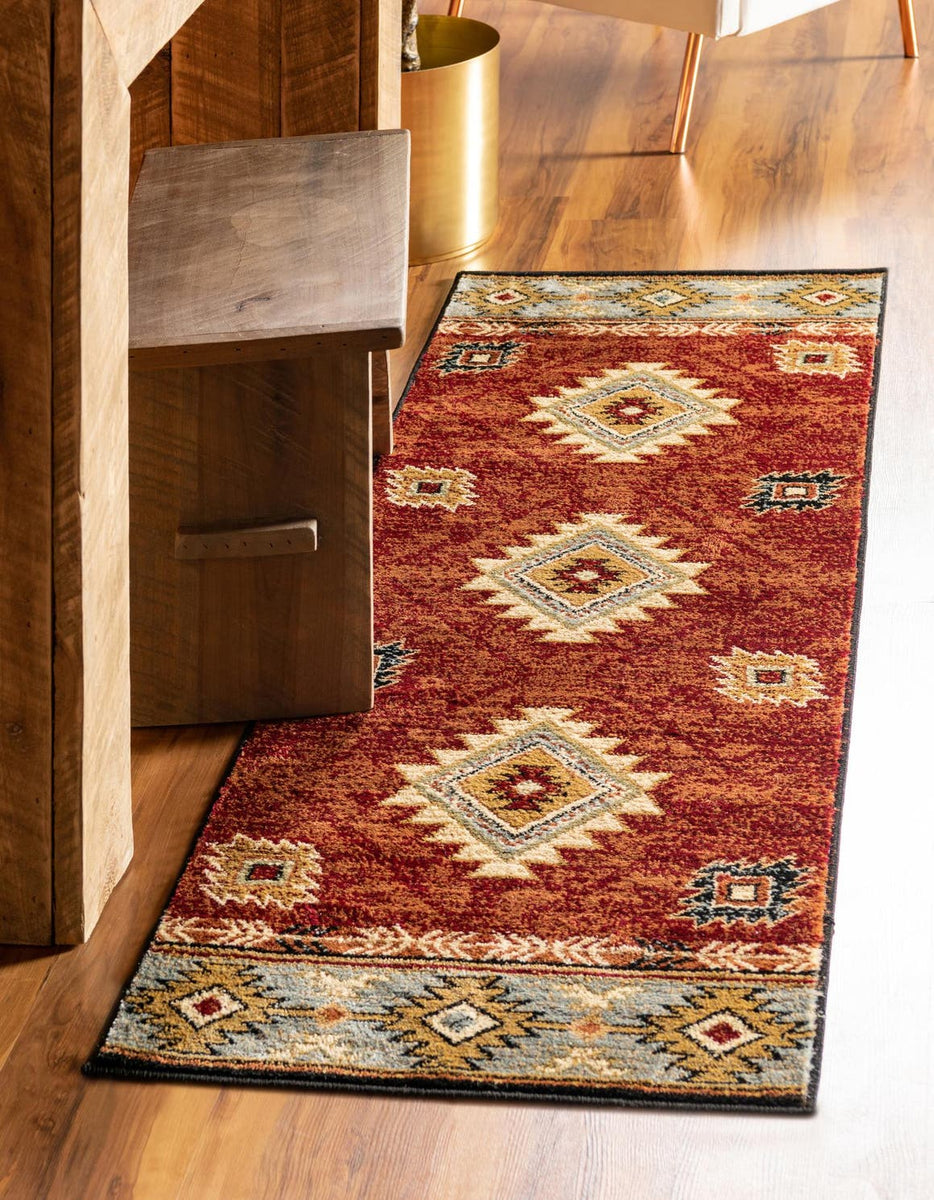 Red 2' x 9' 10 Pioneer Runner Area Rug Classic Southwestern Motif Dura ...