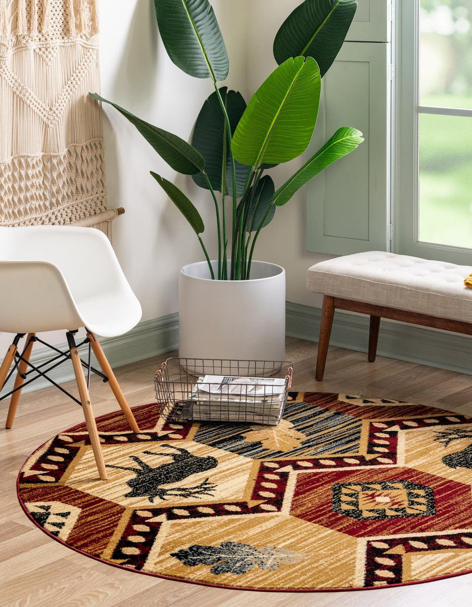 Multicolor 5' 3 x 5' 3 Pioneer Round Area Rug Classic Southwestern Mot ...