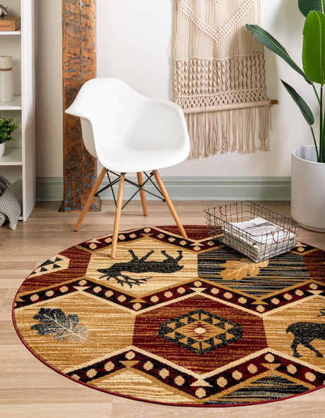 Multicolor 5' 3 x 5' 3 Pioneer Round Area Rug Classic Southwestern Motif Durable Stain Resistant Easy Clean Carpet for Traditional Interior Decor for Sale at Rug Engine