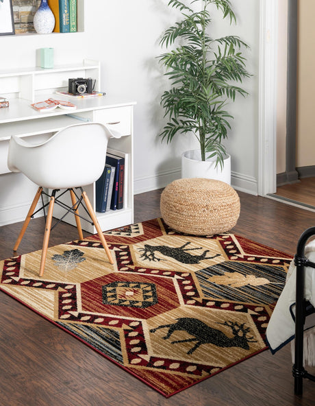 Multicolor 5' 3 x 5' 3 Pioneer Square Area Rug Classic Southwestern Motif Durable Stain Resistant Easy Clean Carpet for Traditional Interior Decor for Sale at Rug Engine